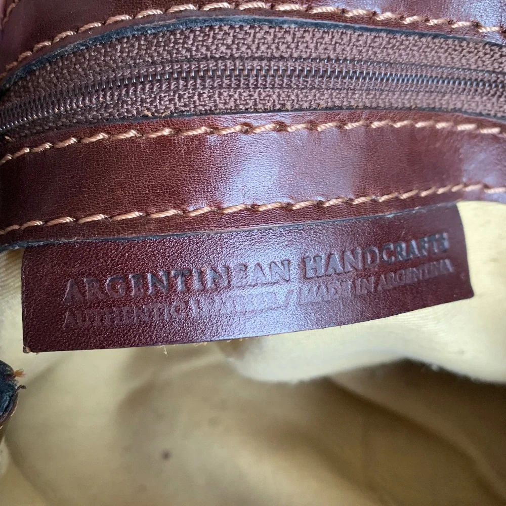 Argentinean Handcrafts Hobo Shoulder Bag Purse Leather Black Brown